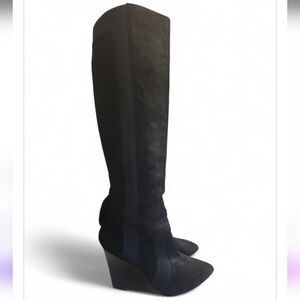 Report Signature 'Islah' Over The Knee Boot Black Suede Black Wedge Heel Size 9
